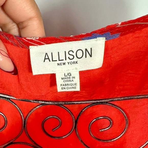 Allison New York red floral chiffon blouse size L - Picture 4 of 9